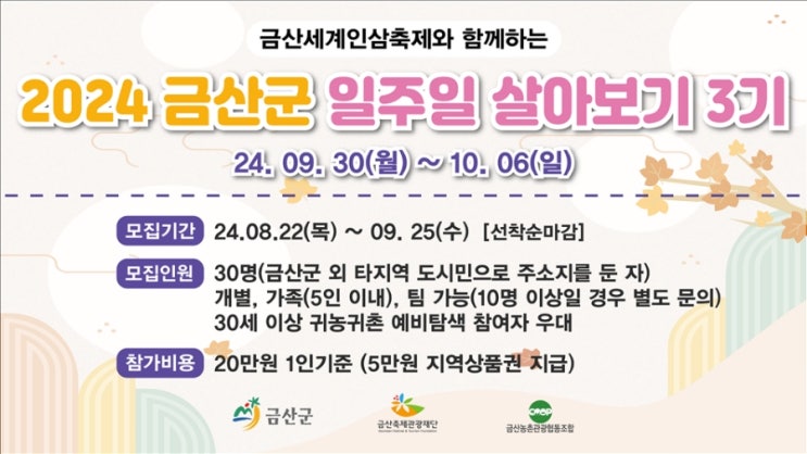  충남 금산_2024 금산군 일주일살아보기_금산세계인삼축제