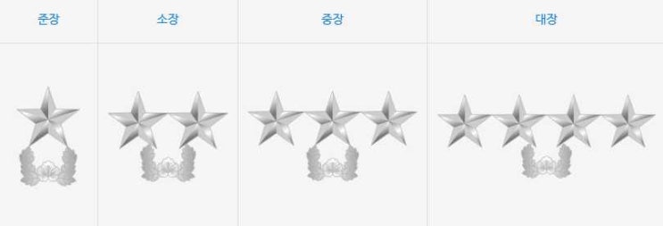  군대 계급표 요약 장교 준사관 부사관 병사
