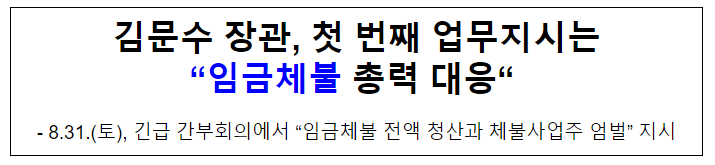 김문수 장관, 첫 번째 업무지시는 “임금체불 총력 대응“ 김문수 장관, 첫 번째 업무지시는 “임금체불 총력 대응“