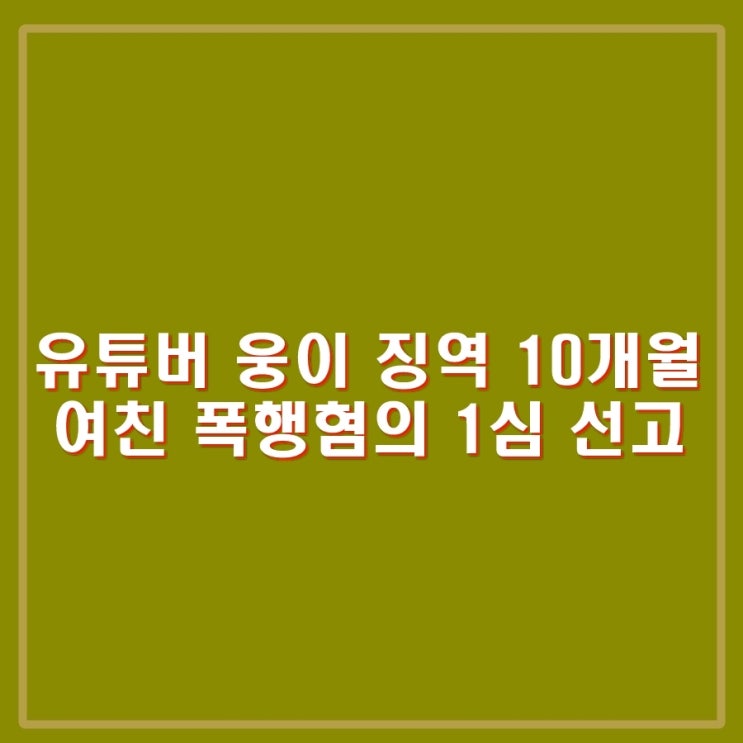 <b>유튜버</b> 웅이, 여자친구 <b>폭행</b>... 1심 징역 10개월, <b>집행유예</b> 2년.