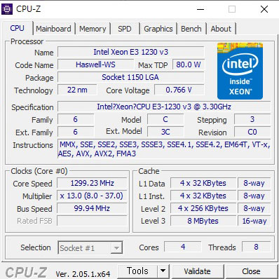  인텔 제온 프로세서 E3-1230 v3 cpu-z 벤치및스펙