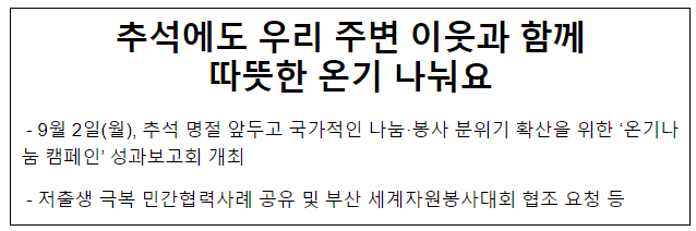 추석에도 우리 주변 이웃과 함께 따뜻한 온기 나눠요 추석에도 우리 주변 이웃과 함께 따뜻한 온기 나눠요
