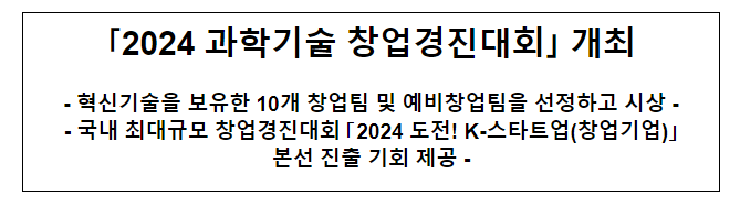 2024 과학기술 창업경진대회 개최 2024 과학기술 창업경진대회 개최