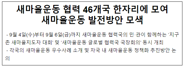 새마을운동 협력 46개국 한자리에 모여 새마을운동 발전방안 모색 새마을운동 협력 46개국 한자리에 모여 새마을운동 발전방안 모색
