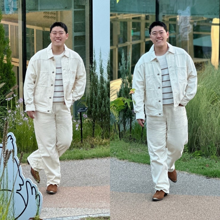  남자 아이보리 데님 셋업 코디 가을옷 뭐사지 고민되면 애드호크