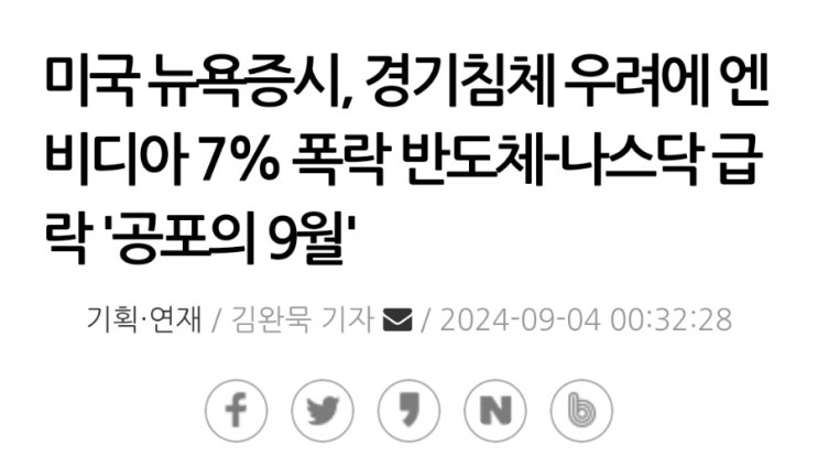 유가하락, <b>뉴욕증시 엔비디아</b> 7% 폭락 반도체-나스닥 <b>급락</b>... 