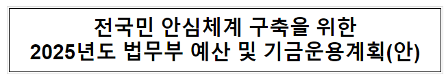 전국민 안심체계 구축을 위한 2025년도 법무부 예산 및 기금운용계획(안) 전국민 안심체계 구축을 위한 2025년도 법무부 예산 및 기금운용계획(안)