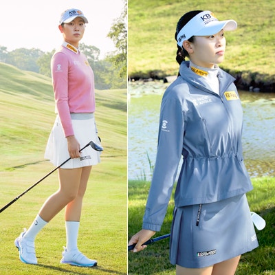KLPGA 방신실 착용한 여성 가을 골프웨어 와이드앵글 골프니트 골프스커트