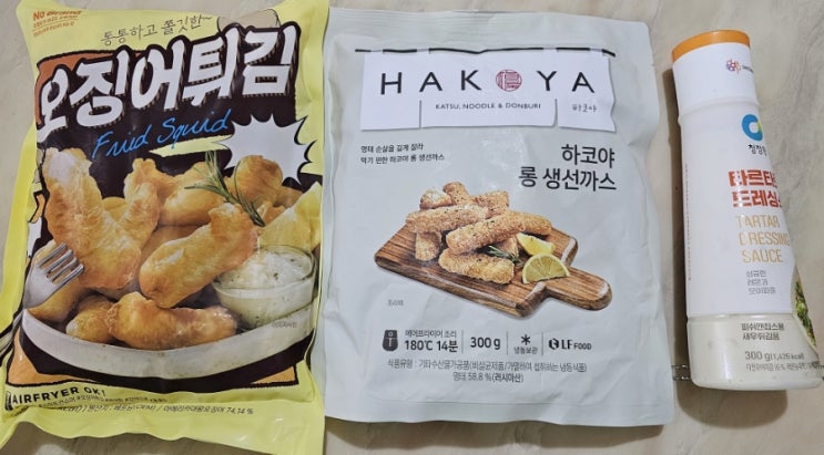  하코야 롱 생선까스 & 노브랜드 오징어튀김