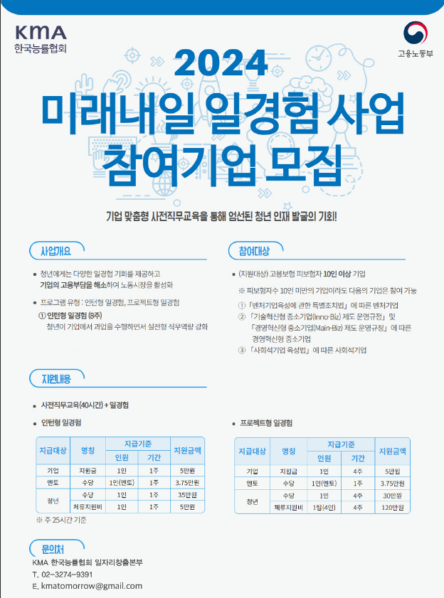 2024년 미래내일 일경험사업 참여기업 모집 공고 2024년 미래내일 일경험사업 참여기업 모집 공고
