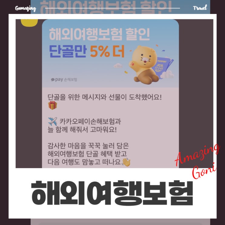 해외여행 가기 전 반드시 가입해야 하는 카카오 여행자보험! 재가입 5% 추가 + 동반자 할인까지(feat. 10% 환급) 해외여행 가기 전 반드시 가입해야 하는 카카오 여행자보험! 재가입 5% 추가 + 동반자 할인까지(feat. 10% 환급)