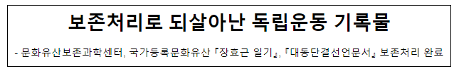 보존처리로 되살아난 독립운동 기록물 보존처리로 되살아난 독립운동 기록물