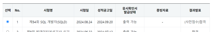  제54회 SQL 개발자(SQLD) 합격