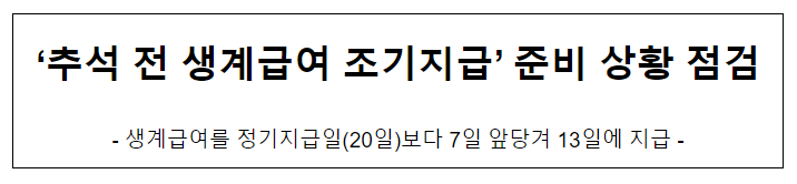 ‘추석 전 생계급여 조기지급’ 준비 상황 점검 ‘추석 전 생계급여 조기지급’ 준비 상황 점검