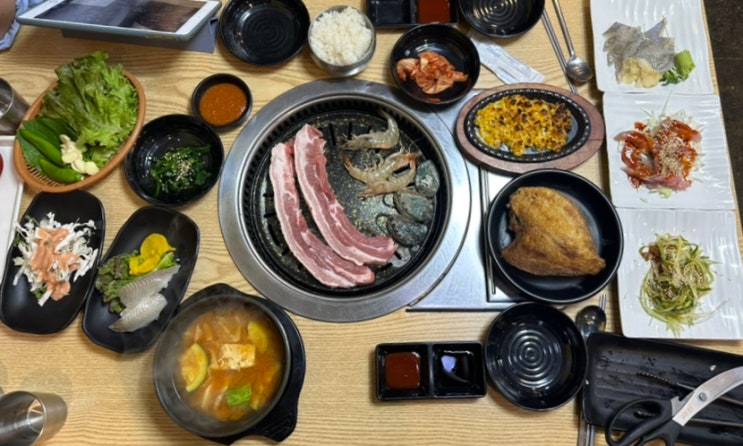 부천 오정동 가성비 맛집 푸짐한 해산물 5종 서비스 고기집 돈회대박
