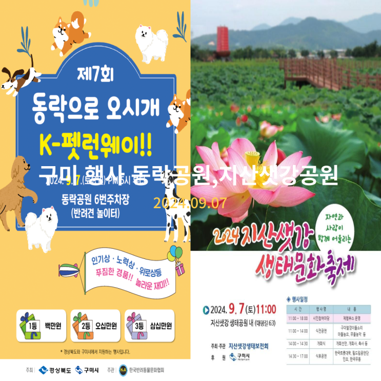  구미 9월 지산 샛강생태공원, 동락 공원 반려동물 행사