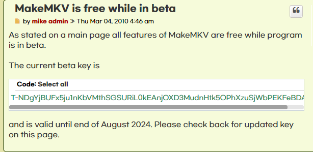  makemkv 베타키가 안 올라오고있다