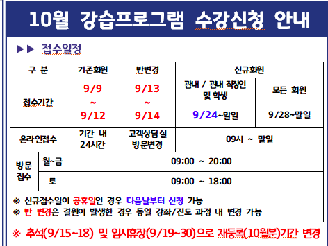  금곡 공원 국민 체육 센터 - 수영 재수강, 온라인 핸드폰신청 방법, 재접수 반 변경 일정