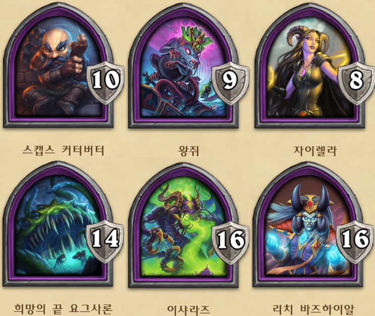  [하스스톤 전장] 2코스트로 하수인 얻는 영웅들 간단 공략(스캡스, 왕쥐, 자이렐라, 요그사론, 이샤라즈, 리치)
