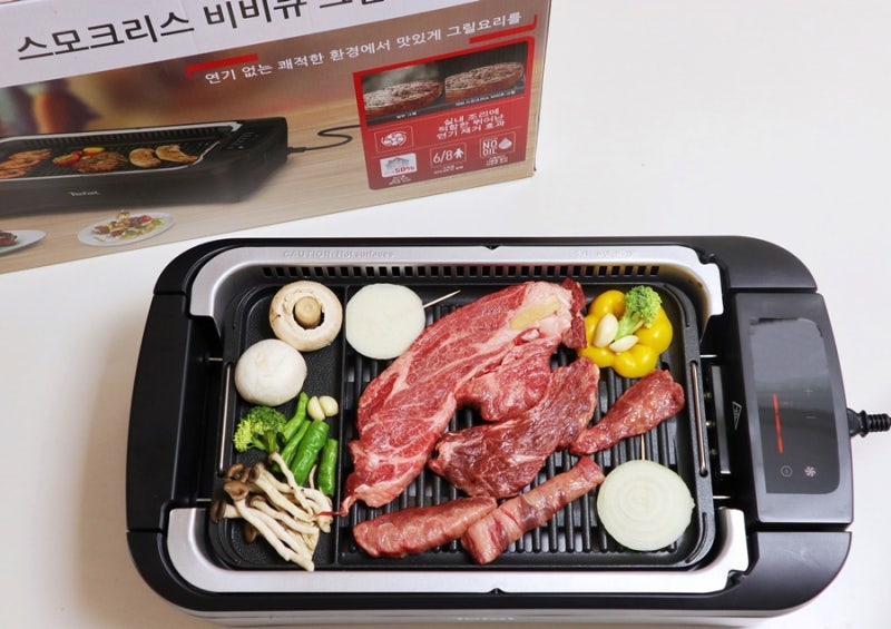 집에서 요리하기 좋은 연기잡는 테팔 스모크리스 바베큐 안방 전기그릴 소고기 굽기