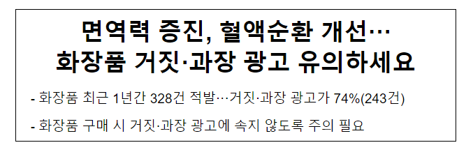 면역력 증진, 혈액순환 개선···화장품 거짓.과장 광고 유의하세요 면역력 증진, 혈액순환 개선···화장품 거짓.과장 광고 유의하세요
