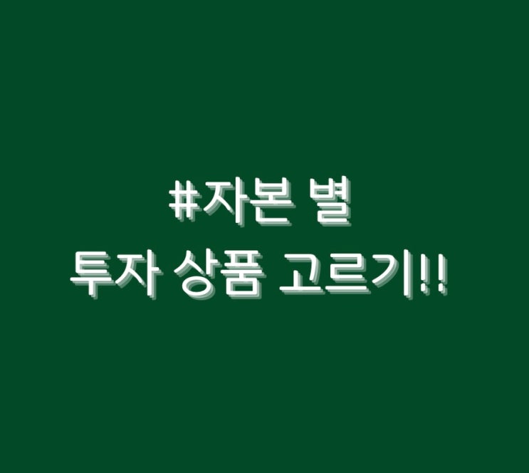  #자본 별 투자 상품 고르기!!