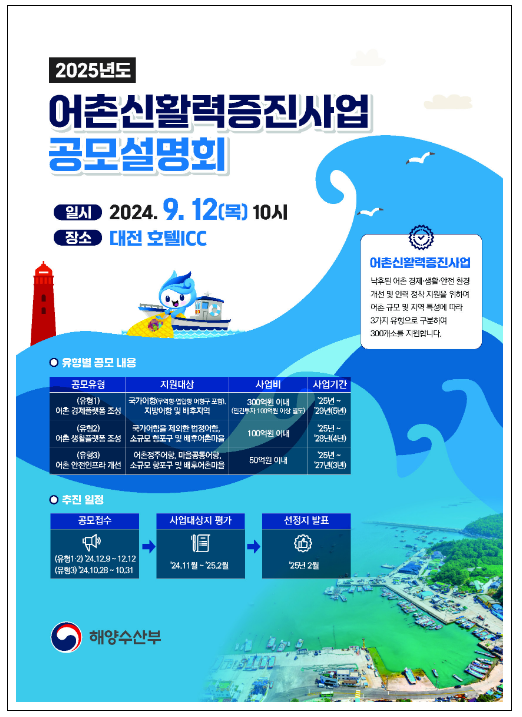 ‘작년과 달라진 점은‥’, 해수부 ’25년도 어촌신활력증진 사업 공모설명회 개최 ‘작년과 달라진 점은‥’, 해수부 ’25년도 어촌신활력증진 사업 공모설명회 개최