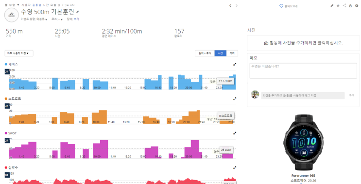  20240911 - 가민 수영 워크아웃 테스트