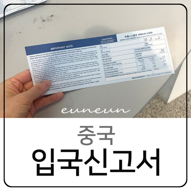  중국 입국신고서 입국카드 작성 방법 베이징 다싱공항 입국심사