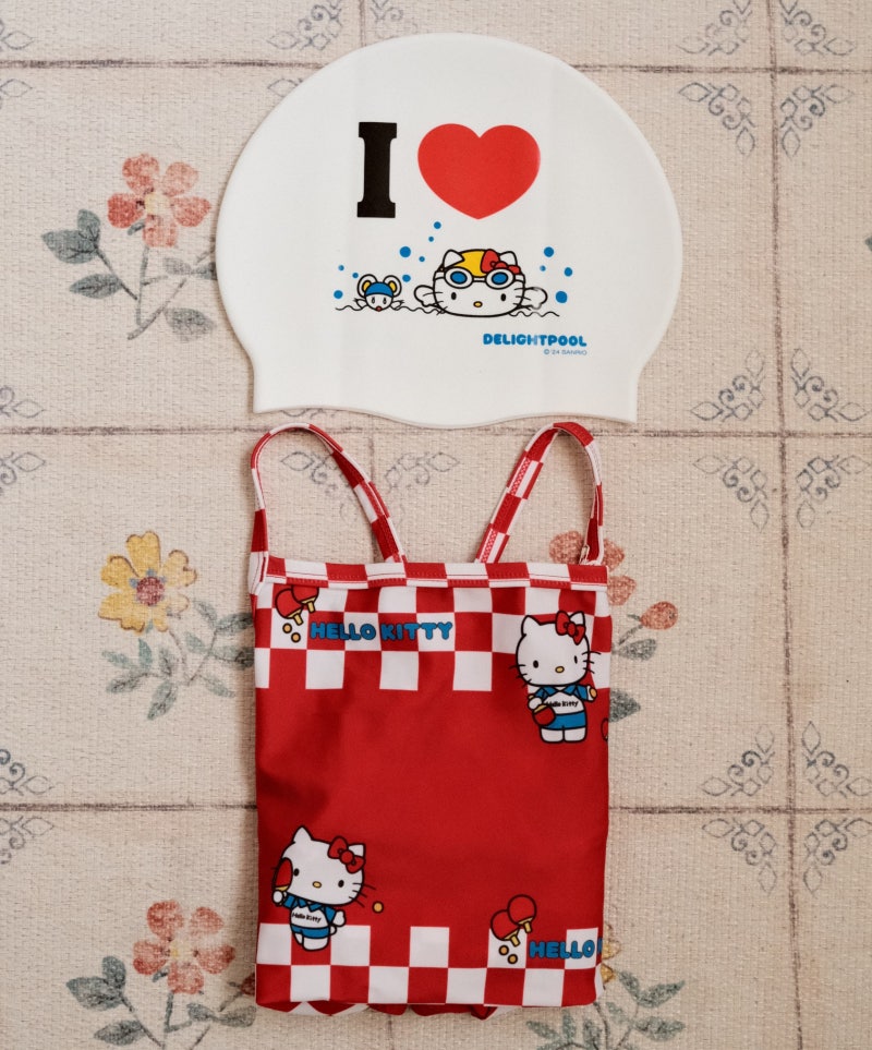 딜라잇풀 x 헬로키티 수영복 & 수모 I ♥ Pingpong - Apple Red / I ♥ Swimming Cap - White
