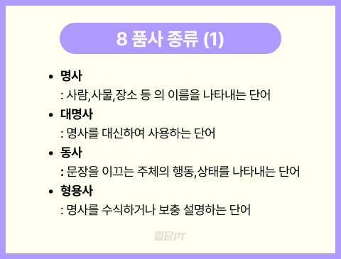 영어 8 품사의 뜻, 종류 및 문장 성분 : 네이버 블로그
