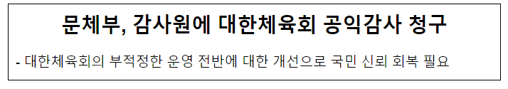 문체부, 감사원에 대한체육회 공익감사 청구 문체부, 감사원에 대한체육회 공익감사 청구