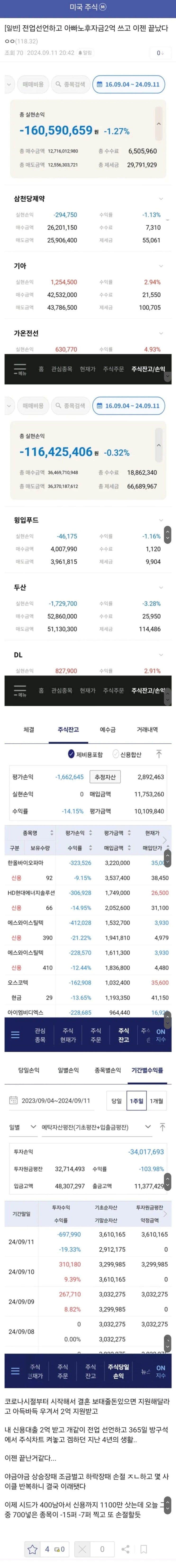 신용대출 2억 + 아빠 노후자금 2억으로 전업 선언한 남자의 결말 신용대출 2억 + 아빠 노후자금 2억으로 전업 선언한 남자의 결말