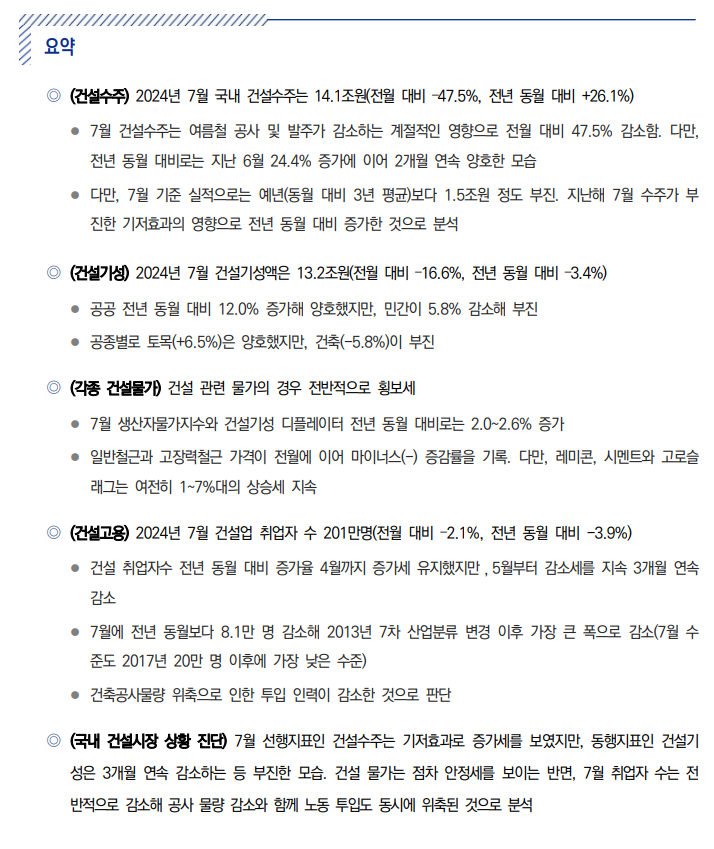  2024년 9월 월간 건설시장 동향
