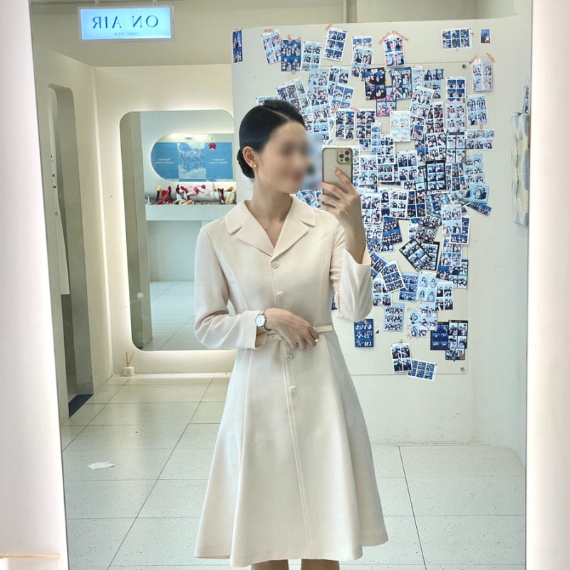 정장원피스 추천 롯데백화점 원피스 브랜드 라인어디션 쥬얼버튼 플레어 내돈내산 후기