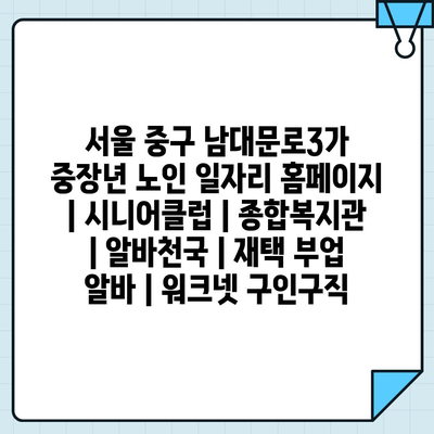  서울 중구 남대문로3가, 중장년 및 노인을 위한 다양한 일자리 정보