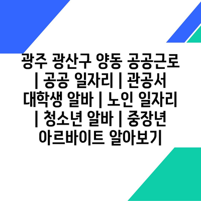  광주 광산구 양동, 다양한 공공근로 프로그램으로 새로운 도전 시작하기
