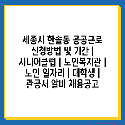  세종시 한솔동 공공근로 신청 방법과 마감일은?