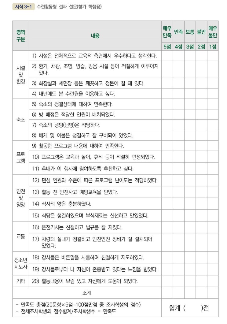  [체험학습 만족도 조사 - 구글폼 양식] 수련회 사후 설문지 양식