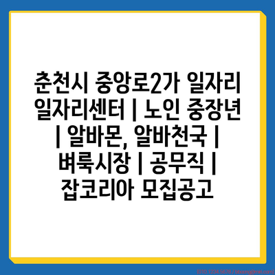  춘천시 중앙로2가 일자리센터, 노인과 중장년층을 위한 맞춤형 일자리 제안