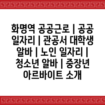  화명역 공공근로, 다양한 연령층에게 제공되는 일자리 프로그램
