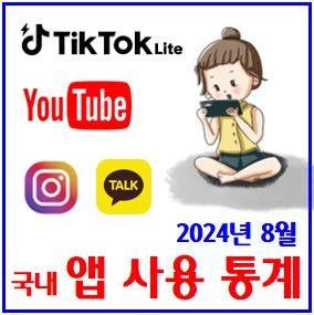  앱 사용시간 순위 (ft. 24년 8월) : 통계, 설치, 유튜브, 인스타그램, 카카오톡, 네이버, 틱톡라이트, 친구초대, 현금보상, 앱테크, 숏폼