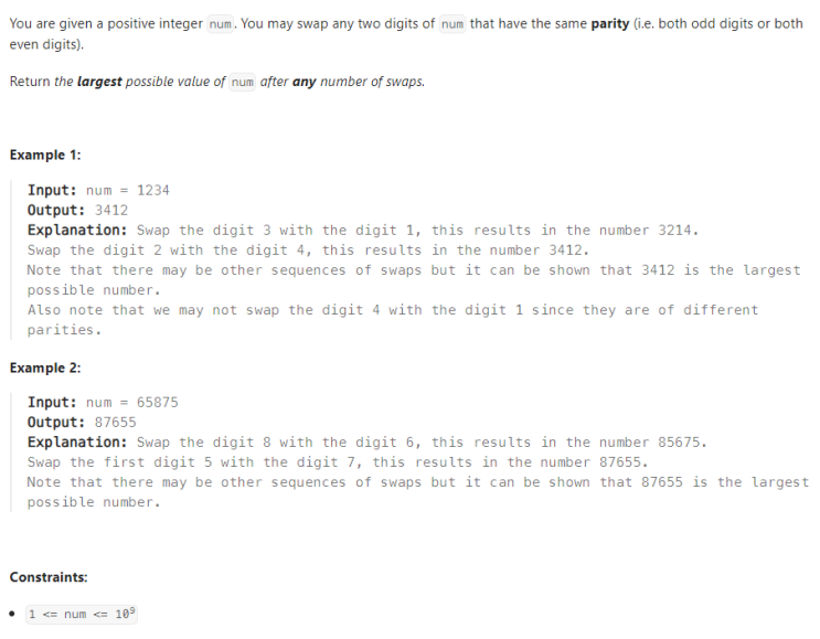  JAVA_LeetCode 2231_Largest Number After Digit Swaps by Parity