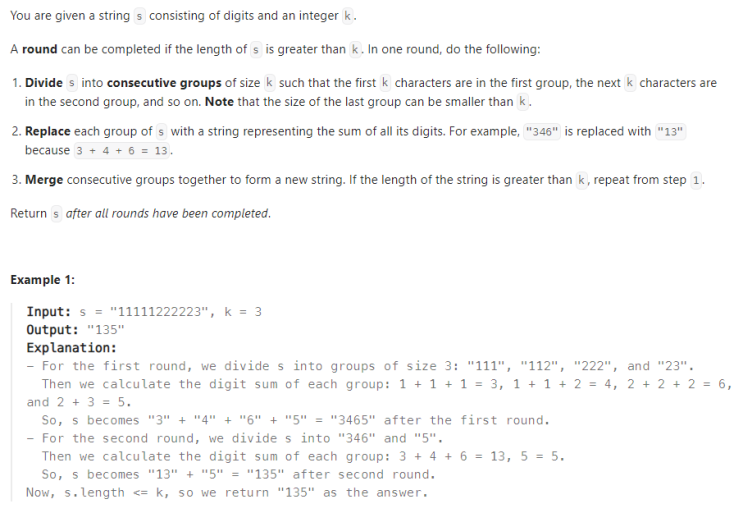  JAVA_LeetCode 2243_Calculate Digit Sum of a String