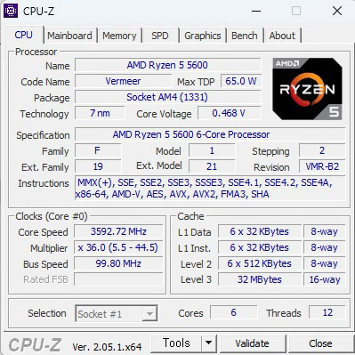  AMD 라이젠5-4세대 5600 cpuz 벤치
