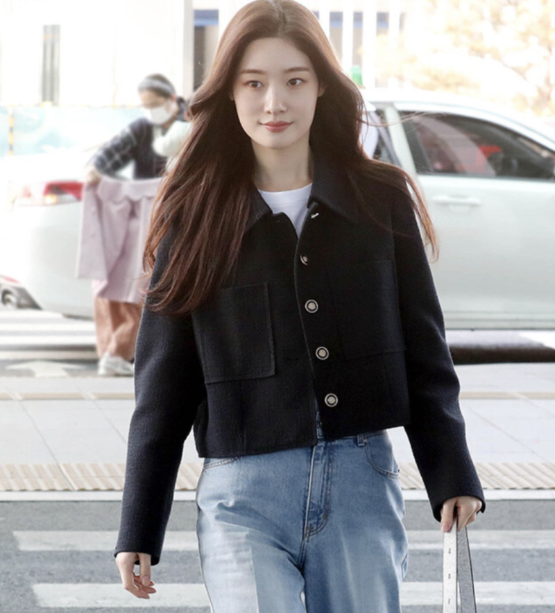 온앤온 트위드 자켓 정채연 여자 결혼식 하객룩 패션 코디 이거였네