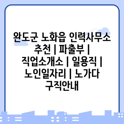  완도군 노화읍, 다양한 일자리 정보와 파출부 직업을 찾아보세요!