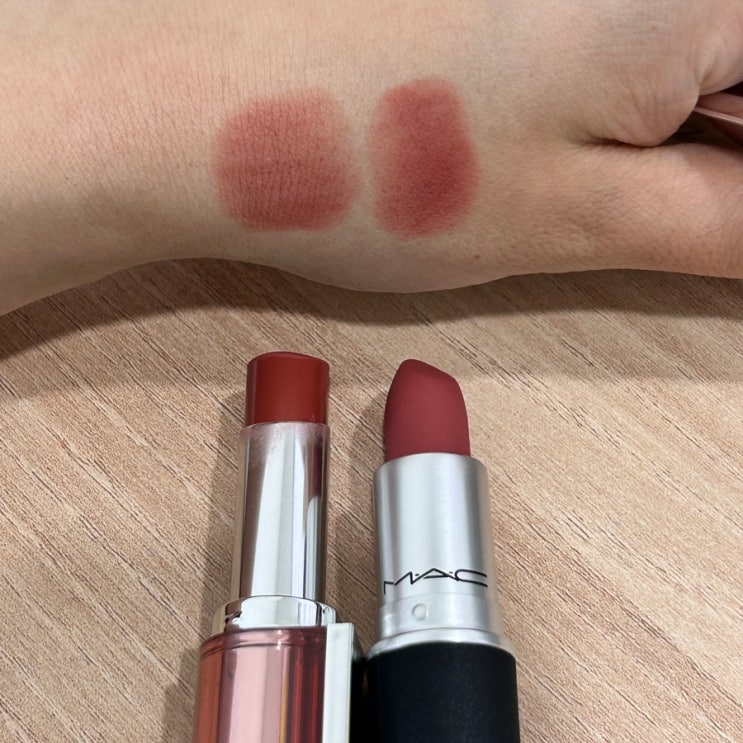  가을뮤트 립스틱 #맥브릭쓰루 #3CE솔티시나몬 비교