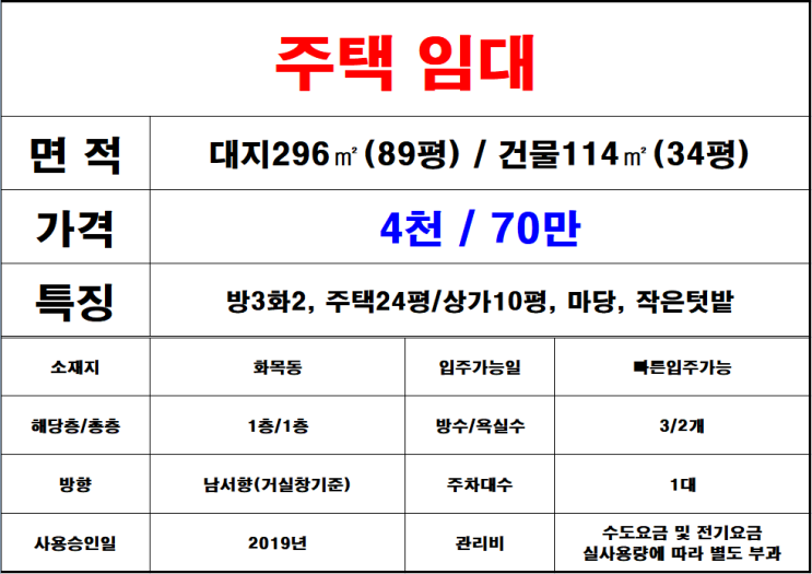  김해 칠산 주택 임대, 화목동 단독주택임대, 상가주택임대, 마당 있는 주택임대