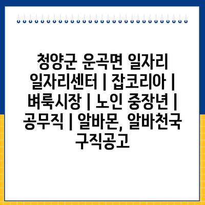 청양군, 운곡면 일자리센터: 지역 구직자들에게 다양한 취업 지원 프로그램을 제공합니다.